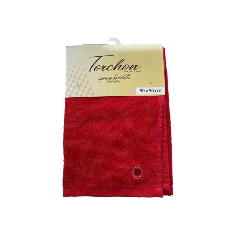 Essuie-mains cuisine uni rouge 50 x 50 set de trois pièces
