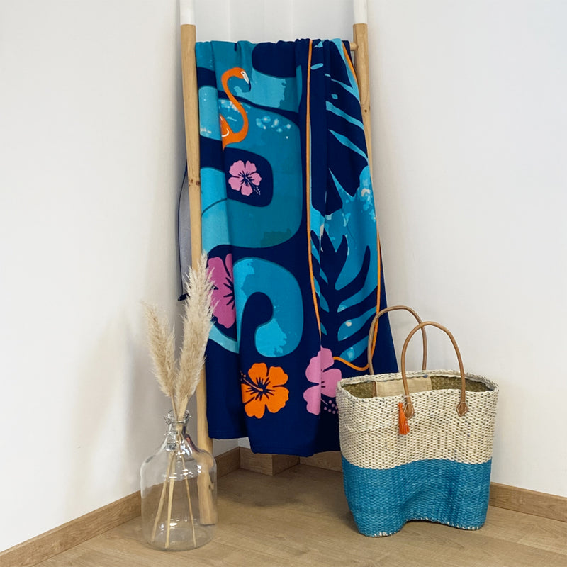 Drap de bain bleu en microfibre bleu Gallina - Le comptoir de la plage