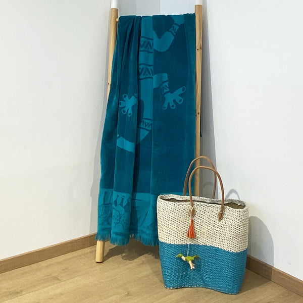 Drap de bain en coton bleu Kariba, large - Le comptoir de la plage