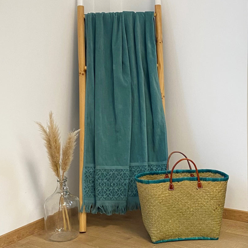 Drap de bain coton vert Romance - Le comptoir de la plage