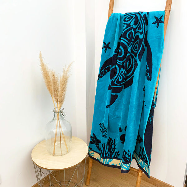 Drap de bain bleu coton Princesa - Le comptoir de la plage