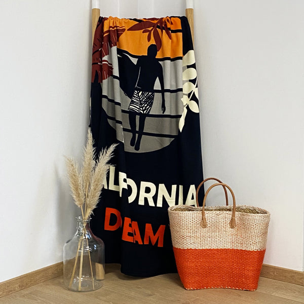Drap de bain bleu en microfibre noire Malibu Dream - Le comptoir de la plage