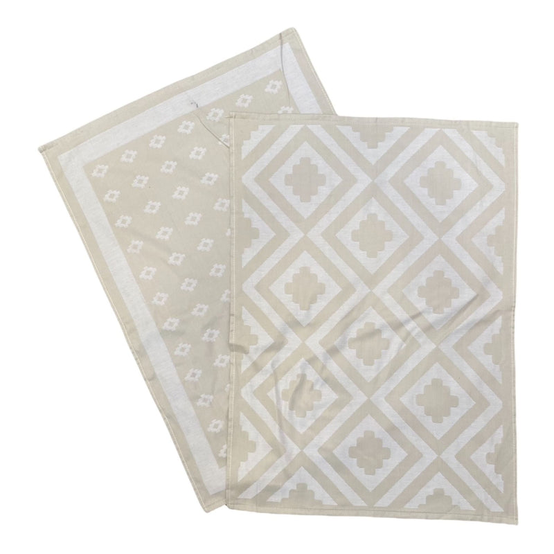 Torchons Beiges Déco - Qualité supérieure - Tissage Jacquard - 50x70 cm - 100 % Coton - LE COMPTOIR DE LA PLAGE