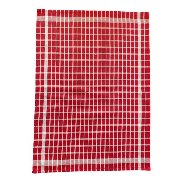 Lot de 2 Duos de torchons assortis bicolores carreaux rouges 50 x 70