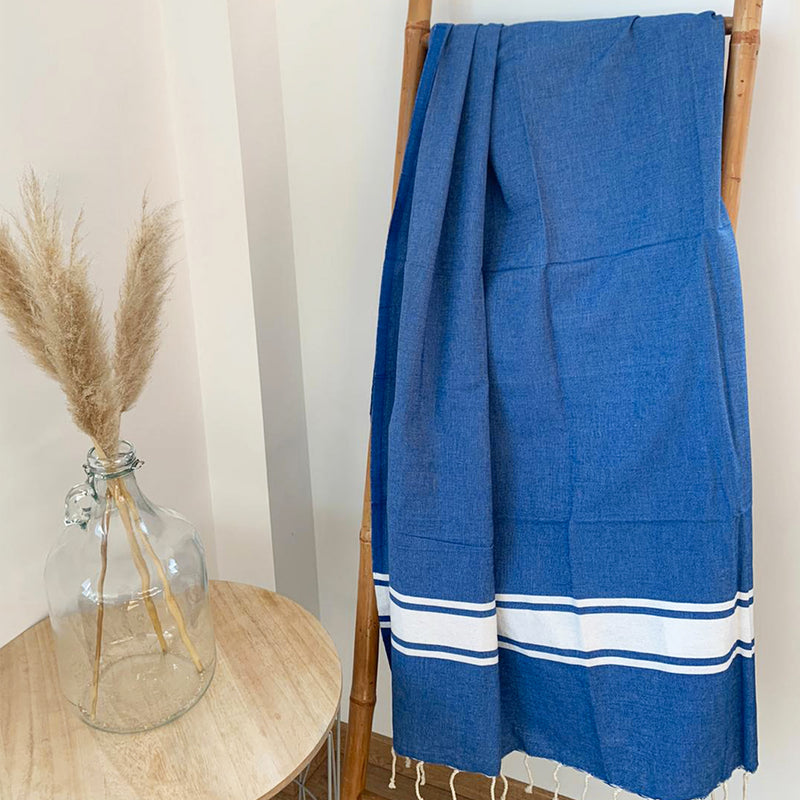 Drap de bain fouta plate traditionnelle Kozo bleue - Le comptoir de la plage