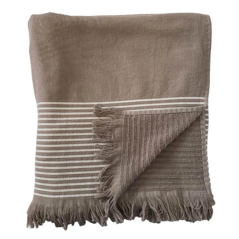 Fouta taupe coton doublée éponge Paski, large - Le comptoir de la plage