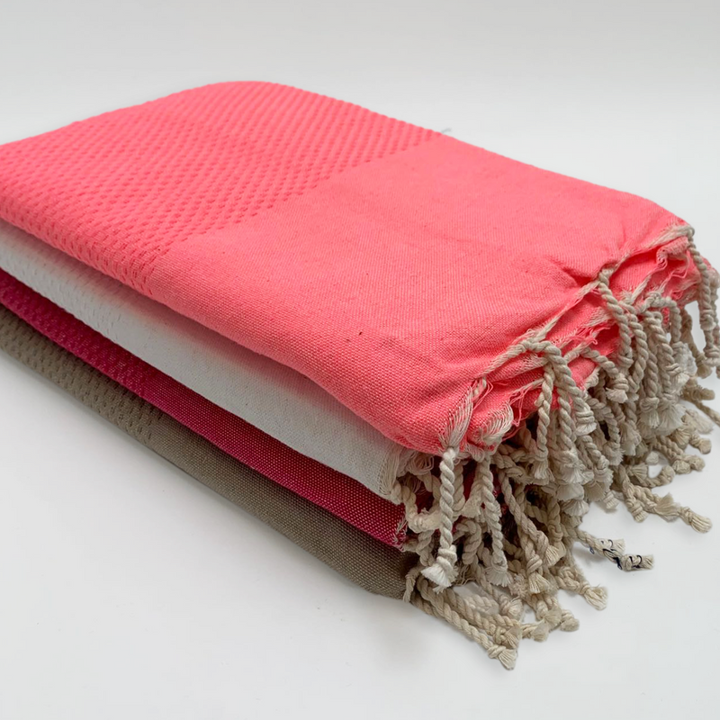 Fouta traditionnelle Maya - 100x200 cm 190 g/m² - Idéale, pratique, peut servir de paréo - 100 % Coton - Texture nid d'abeille - LE COMPTOIR DE LA PLAGE 