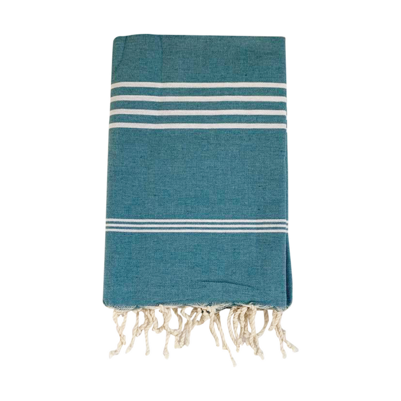 Fouta plate en coton rayée Kolora bleue - Le comptoir de la plage