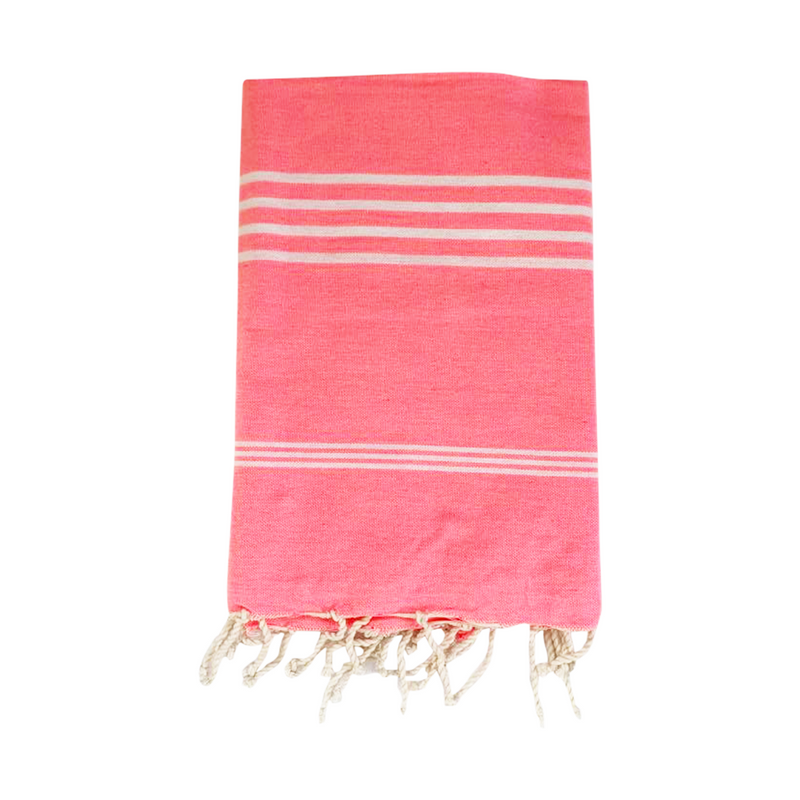 Fouta plate en coton rayée Kolora corail - Le comptoir de la plage