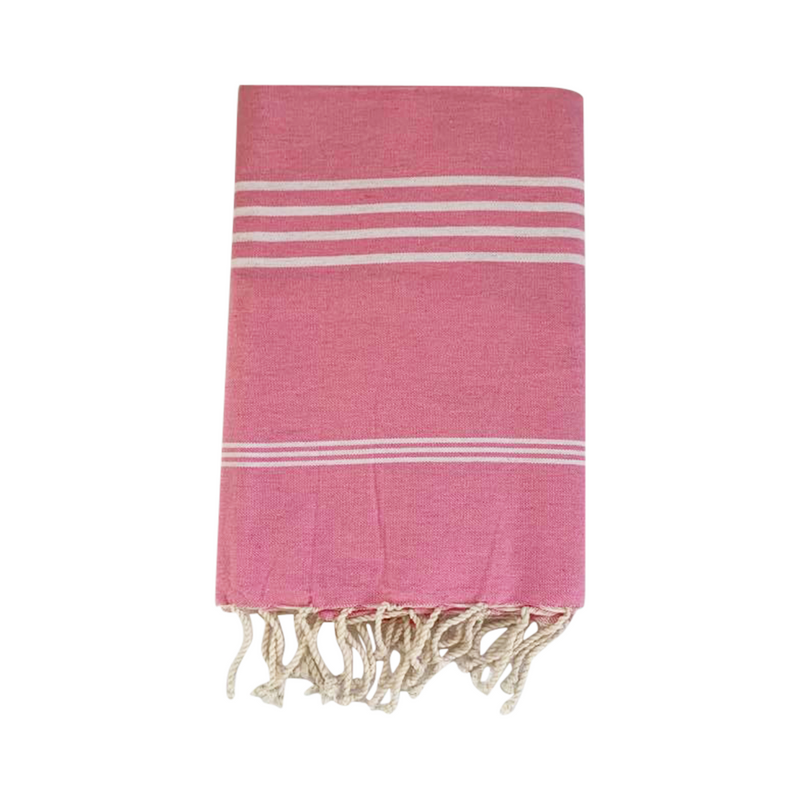 Fouta plate en coton rayée Kolora rose - Le comptoir de la plage