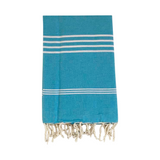 Fouta plate en coton rayée Kolora turquoise - Le comptoir de la plage