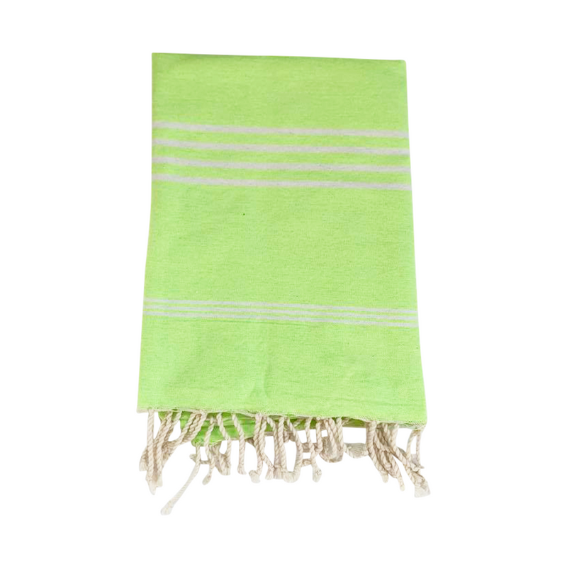 Fouta plate en coton rayée Kolora verte - Le comptoir de la plage