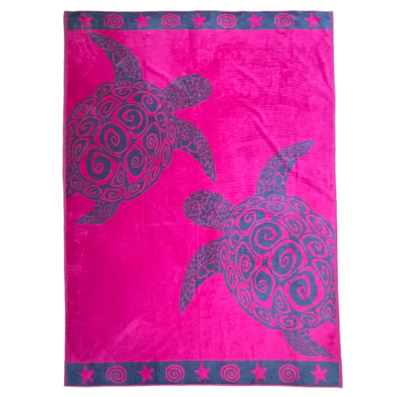 Serviette de plage en coton Fuchsia Turtle Taille XL - Le comptoir de la plage