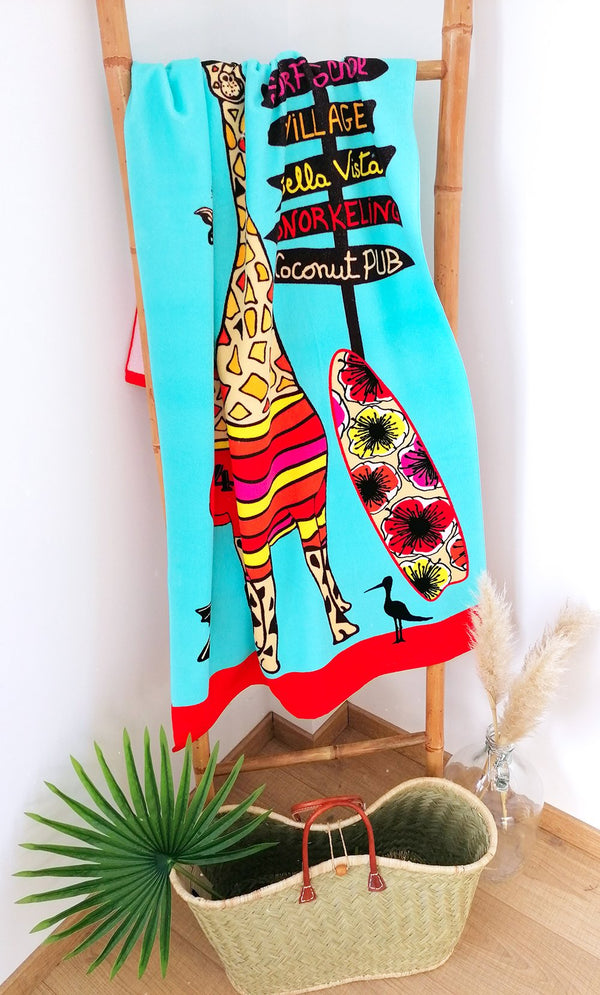 Serviette de plage pour enfant microfibre Girafe - Le comptoir de la plage