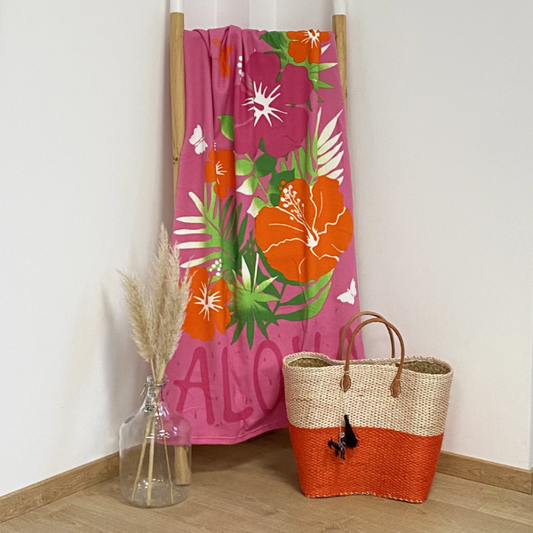 Serviette de plage microfibre 100% polyester Hibiscus