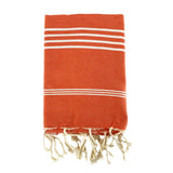 Fouta plate en coton rayée Kolora orange - Le comptoir de la plage