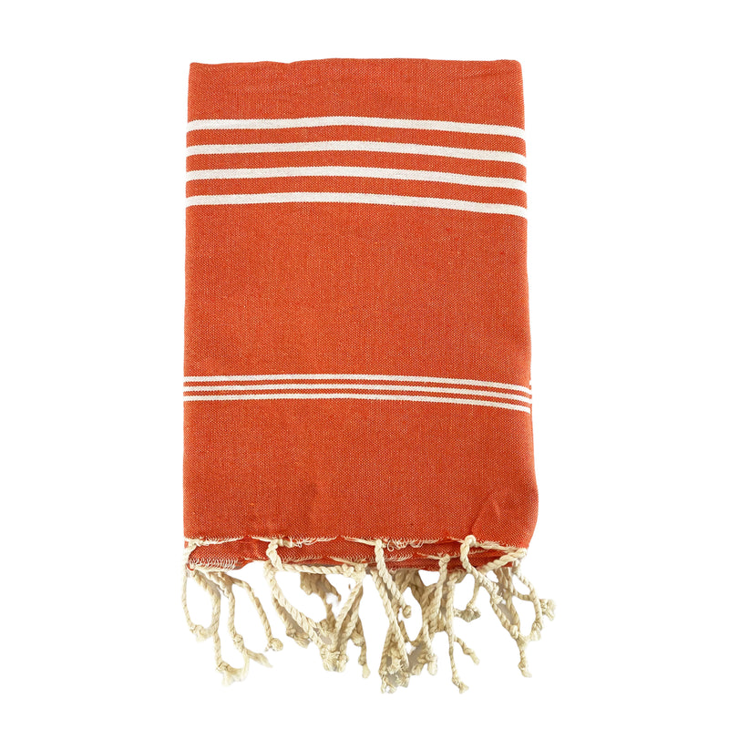 Fouta plate en coton rayée Kolora orange - Le comptoir de la plage