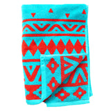 Serviette de plage Manadala 90x170cm 440gm² motifs déco orange corail sur fond turquoise éponge velours Jacquard