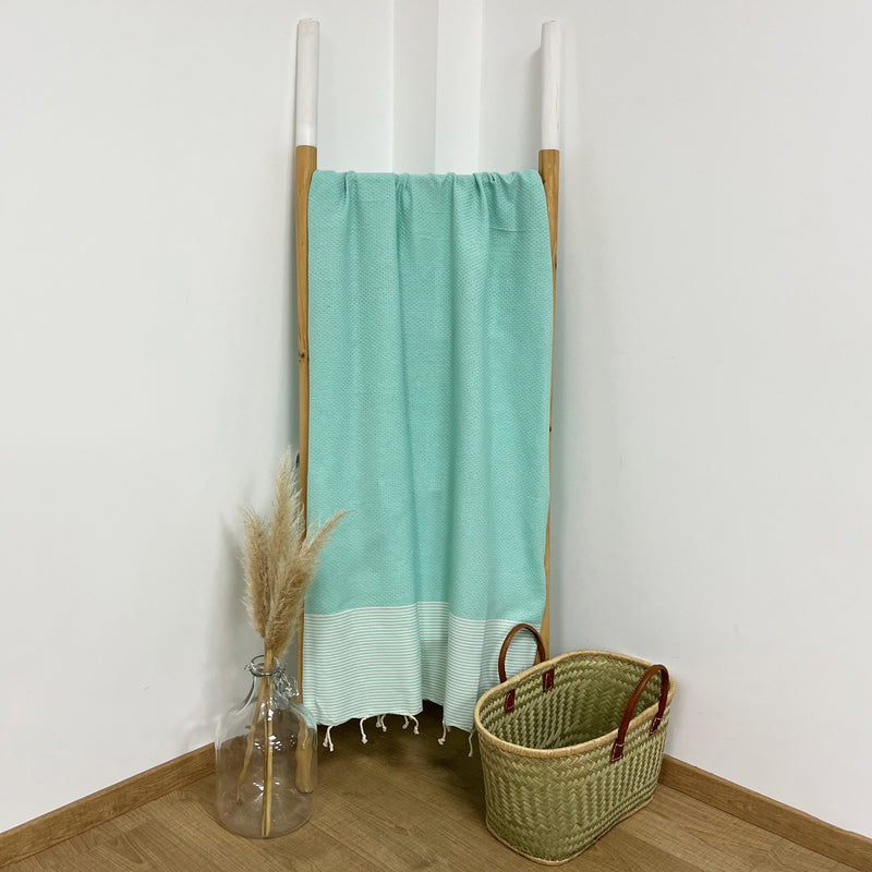 Drap de bain fouta plate nid d'abeille Mikanda vert d'eau - Le comptoir de la plage