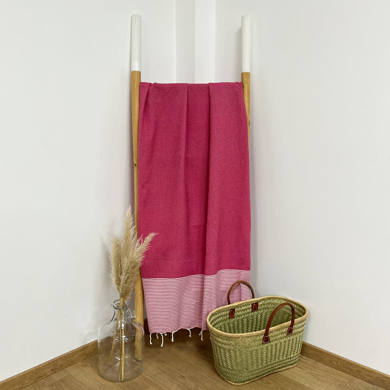 Drap de bain fouta plate nid d'abeille Mikanda rose- Le comptoir de la plage