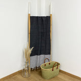 Drap de bain fouta plate nid d'abeille Mikanda bleue marine - Le comptoir de la plage