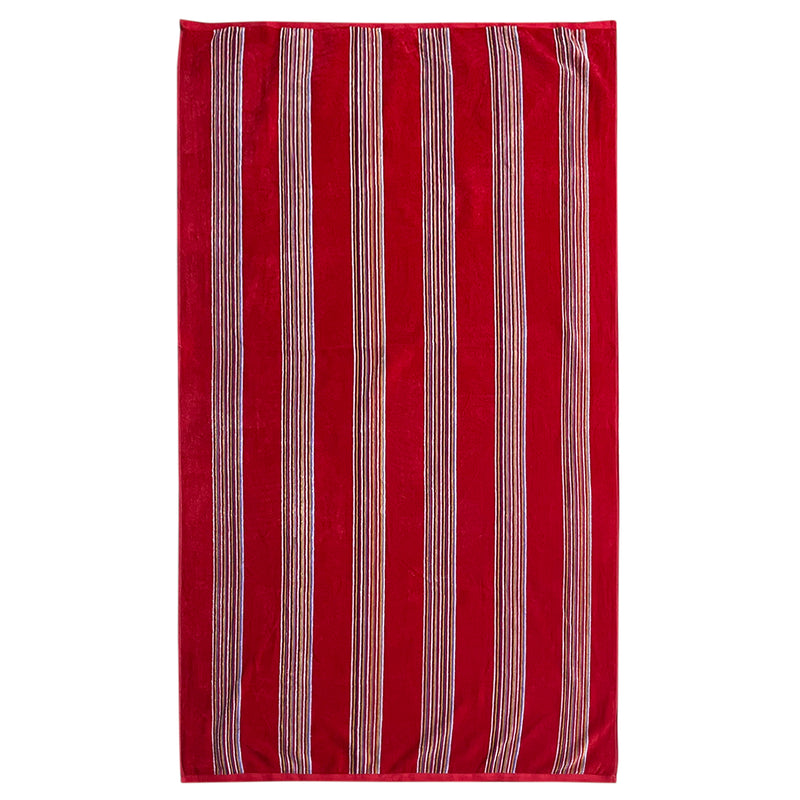 Serviette de plage Milonga Rouge - 90x170 cm 400 g/m² - Éponge velours Jacquard - Motifs : Rayures - 100 % Coton - LE COMPTOIR DE LA PLAGE