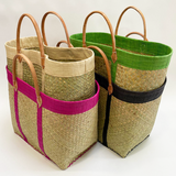 Panier artisanal de Madagascar Tsimgy - 40x48x22 cm - Grand format, coloris naturels - Fibres naturelles et poignées cuir - LE COMPTOIR DE LA PLAGE