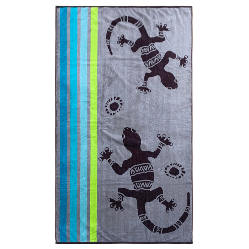 Serviette de plage Oki - 90x170 cm 440 g/m² - Éponge velours Jacquard - Motifs Gekko - 100 % Coton - LE COMPTOIR DE LA PLAGE