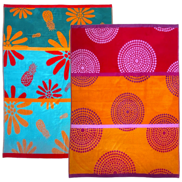 Pack Promo Serviettes de plage éponge velours Jacquard Daisies Spiral Taille XL - Le comptoir de la plage