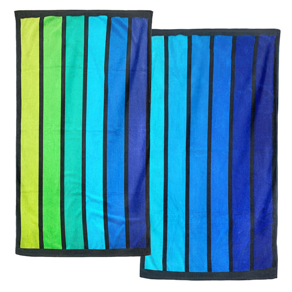 Pack promo serviettes de plage éponge velours Jacquard Happy Blue et Happy Men Taille L - Le comptoir de la plage