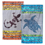 Serviette de plage Homok/Playamar - 100x175 cm 470 g/m² - Éponge velours Jacquard - Motifs Gekko/Tortue - 100 % Coton - LE COMPTOIR DE LA PLAGE