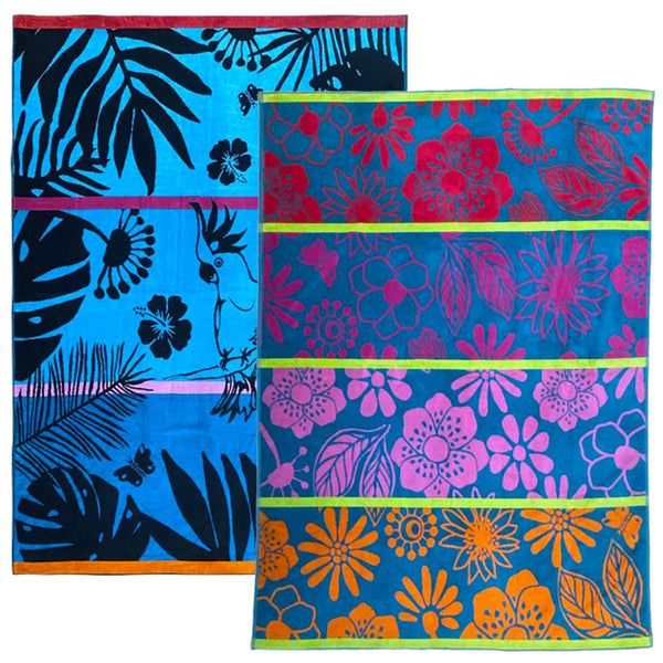Pack Promo Serviettes de plage éponge velours Jacquard Kala Samana Taille XL - Le comptoir de la plage