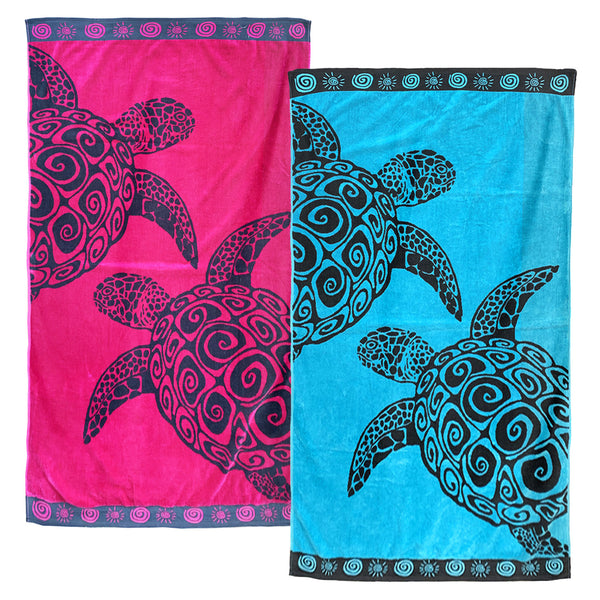 Pack Serviettes de plage éponge velours Jacquard Tortues Taille L