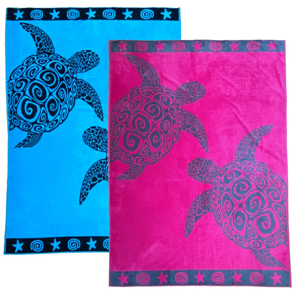 Pack promo serviettes de plage éponge velours Jacquard Turtle Taille XL - Le comptoir de la plage