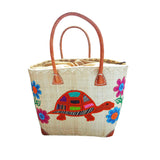 Panier artisanal rabane "Tortue" avec motifs brodés