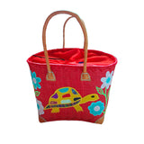 Panier artisanal rabane "Tortue" avec motifs brodés