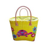 Panier artisanal rabane "Tortue" avec motifs brodés