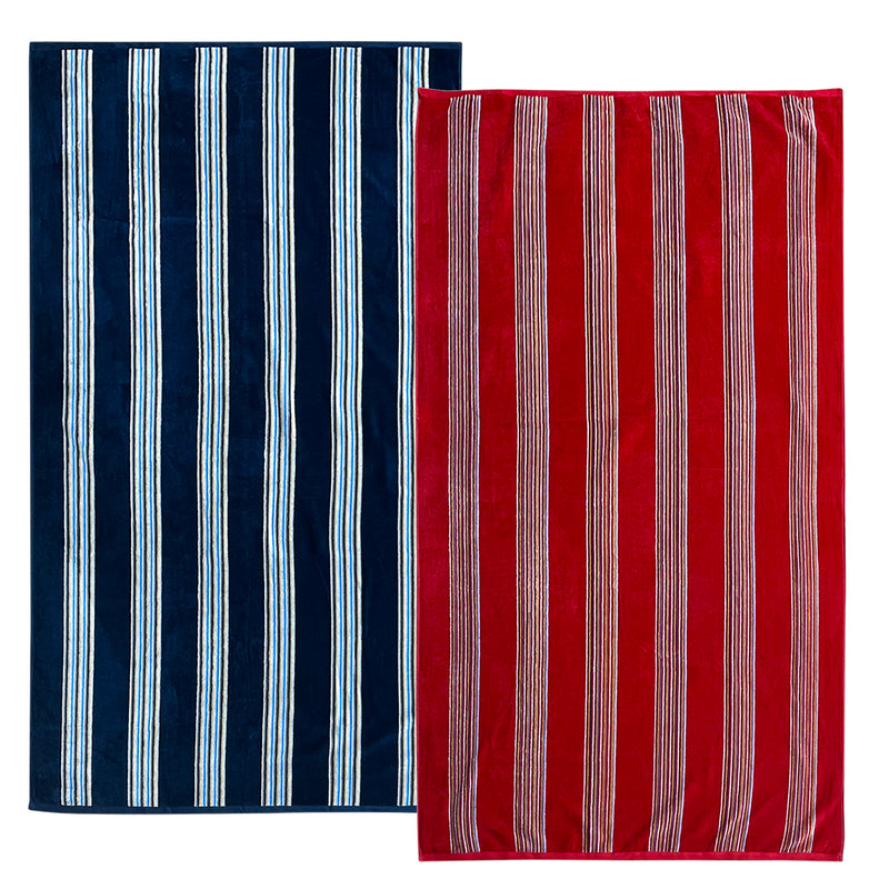 Pack Serviettes de plage coton Milonga Marine et Rouge - Le comptoir de la plage