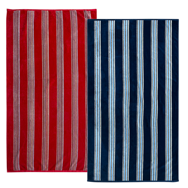 Pack Serviettes de plage coton Milonga Rouge et Marine - Le comptoir de la plage