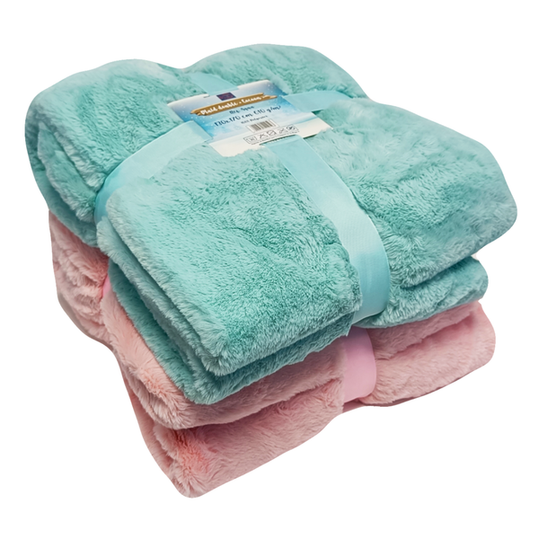 Pack promo de plaids polaires imitation lapin bleu et rose - Le comptoir de la plage