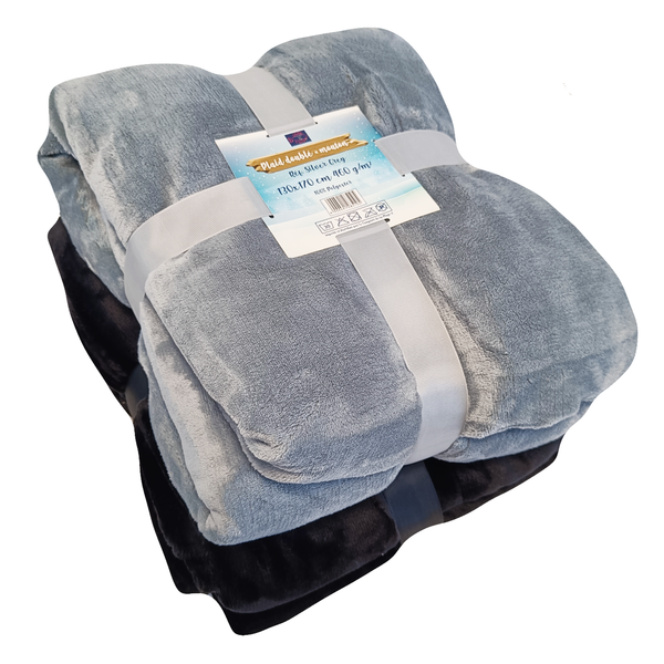 Pack promo plaids polaires imitation mouton gris clair et noir - Le comptoir de la plage