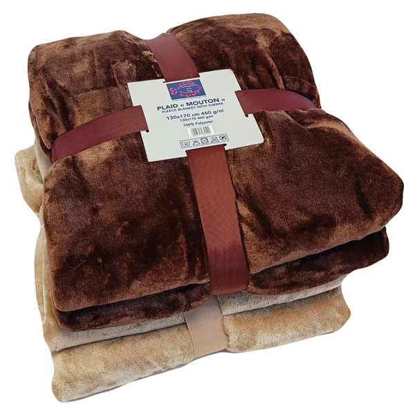 Pack promo de plaids polaires imitation mouton beige et vison - Le comptoir de la plage