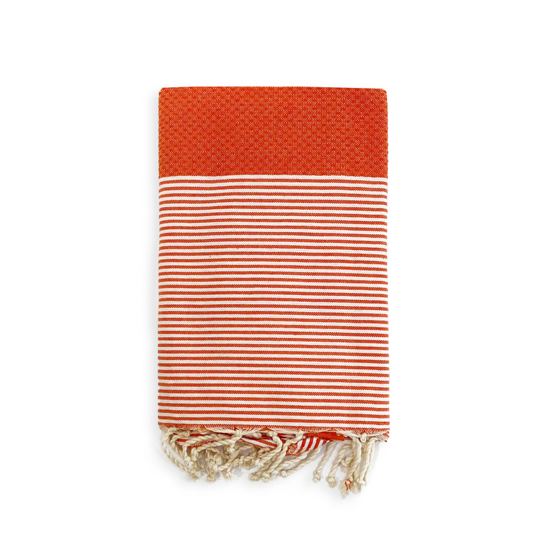 Fouta plate nid d'abeille Mikanda orange - Le comptoir de la plage