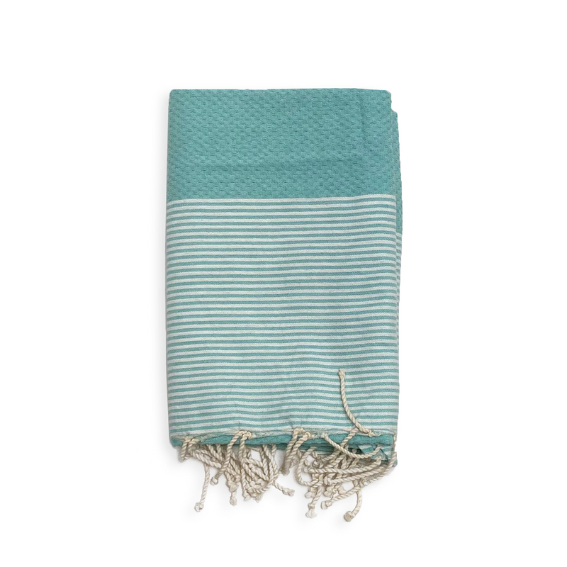 Fouta plate nid d'abeille Mikanda vert d'eau - Le comptoir de la plage
