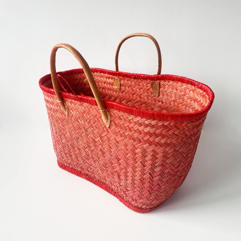 Panier artisanal rouge Aravola Luxe unis - Le comptoir de la plage