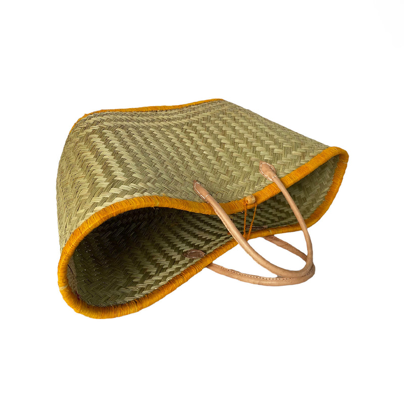 Grand panier artisanal jaune Feston - Le comptoir de la plage