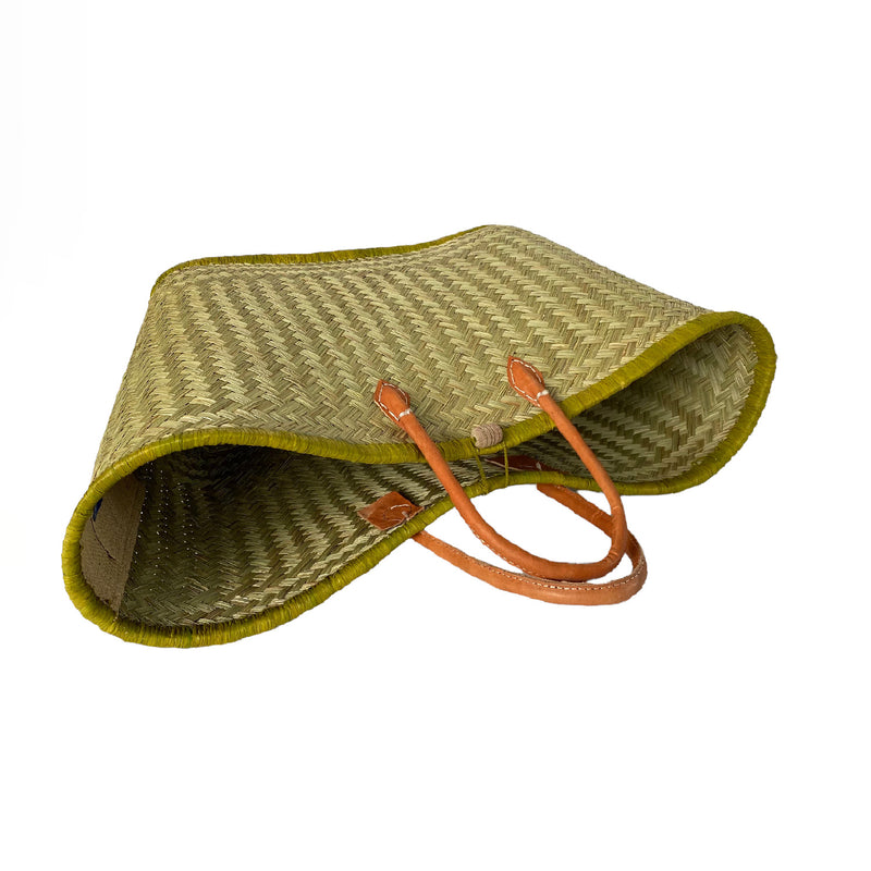 Grand panier artisanal vert Feston - Le comptoir de la plage