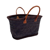 Panier Aravola artisanal chocolat MM en fibres naturelles avec poignées en cuir, dimensions 38×19×28 cm. Panier solide pour les courses, la plage ou la piscine, également appelé Panier Marché, tressage Aravola