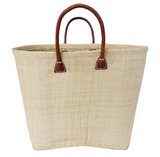 panier artisanal belo naturel GM fibres naturelles aravola tressé, coins et poignées cuir dimensions 40x20x30 cm fond renforcé, idéal pour le marché ou la plage 

