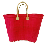 panier artisanal belo rouge GM fibres naturelles aravola tressé, coins et poignées cuir dimensions 40x20x30 cm fond renforcé, idéal pour le marché ou la plage 